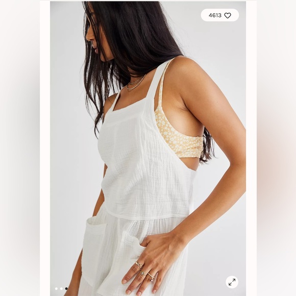 Free People Flowy Overalls / Romper with Tie Back and Wide Leg Pants in White - Picture 3 of 16